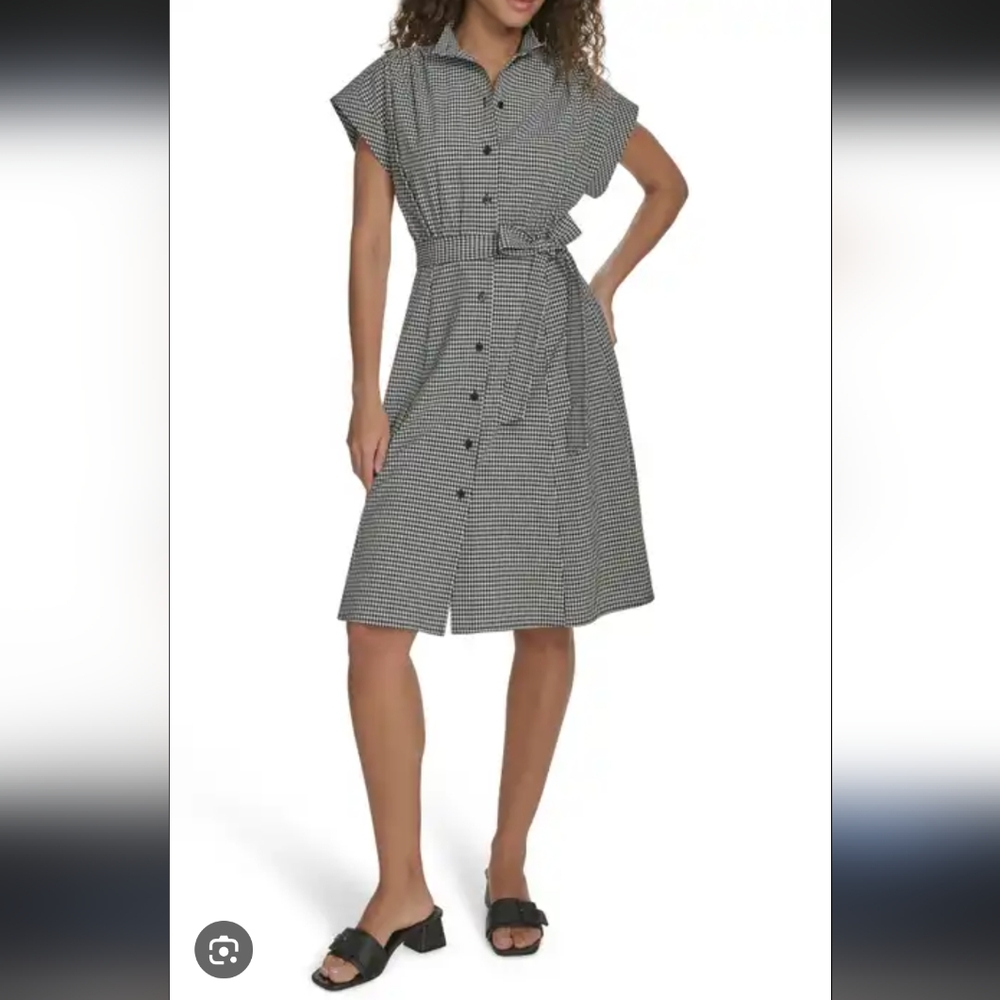 Calvin Klein Black and White Gingham Midi Dress